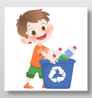 小朋友倒垃圾卡通儿童插画