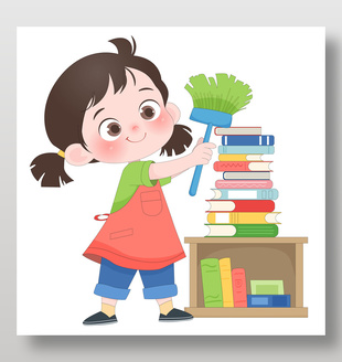 小朋友做家务整理书籍卡通儿童插画