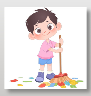 小朋友扫落叶打扫卫生儿童插画
