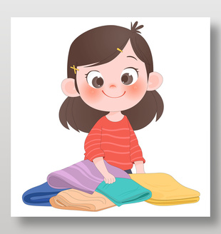 小朋友做家务整理衣服卡通儿童插画