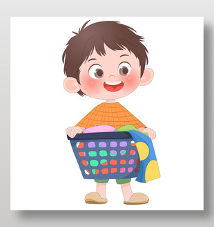 小朋友做家务搬脏衣篮卡通儿童插画