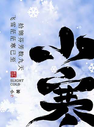 飞雪茫茫寒已至小寒传统节气海报