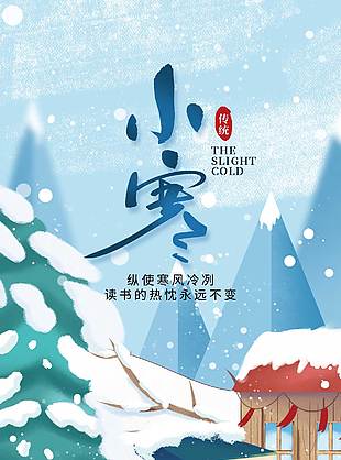 寒风凛冽小寒时节传统节气海报