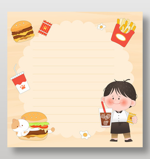 卡通风儿童快餐食谱便签纸边框
