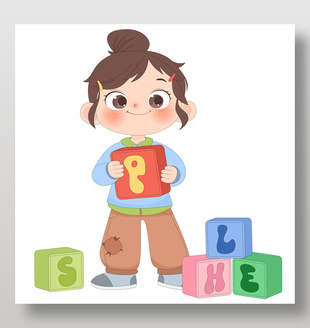 早教益智玩具彩色字母积木卡通插画