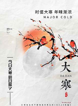 今日大寒传统二十四节气简约质感海报