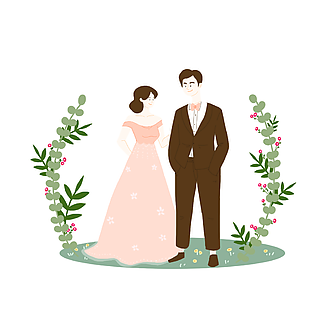 简约大气新婚夫妇浪漫婚礼插画