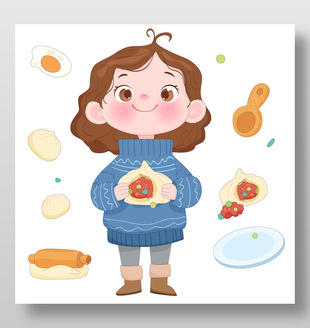小朋友拿包子美食卡通风格插画