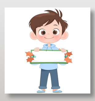 小男孩拿小白板卡通儿童插画