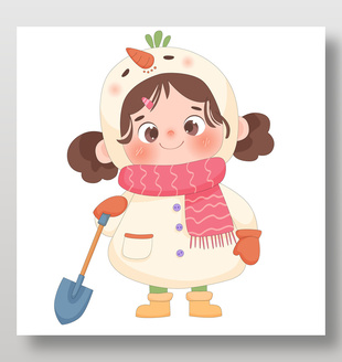 小朋友穿雪人服打雪仗卡通插画