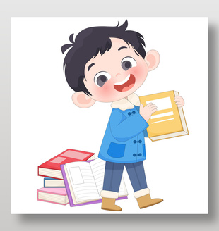 小朋友手捧书籍阅读学习卡通插画