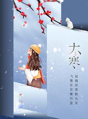 飞雪茫茫寒已至大寒传统节气海报