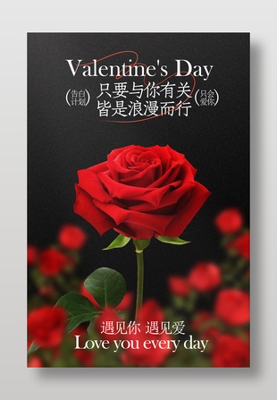 情人节遇见你遇见爱节日海报