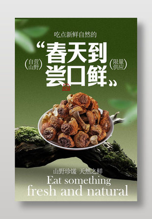 小清新春天尝鲜野山菌美食海报