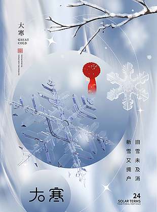 大寒时节赏雪传统二十四节气海报