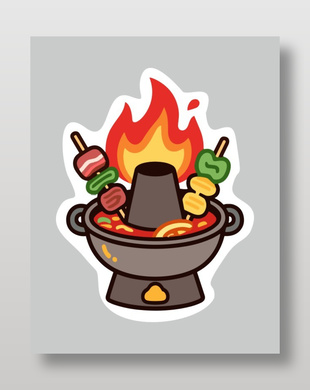 冬日经典美食铜炉火锅卡通插画