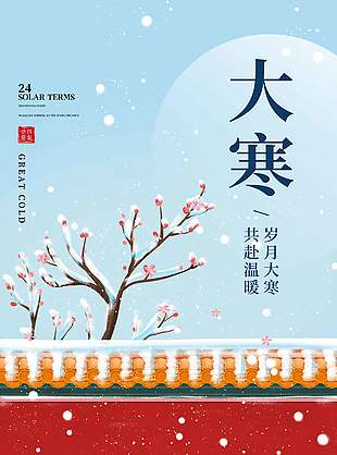 岁月大寒共赴温暖传统节气海报