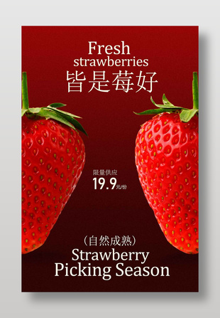 新鲜草莓开启美好采摘季宣传海报