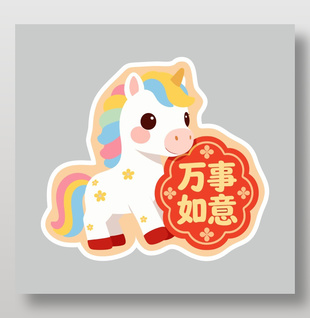 2026马年大吉万事如意卡通插画