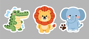 可爱鳄鱼狮子大象卡通插画