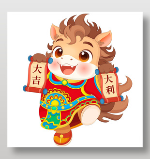 2026马年春节大吉大利卡通插画