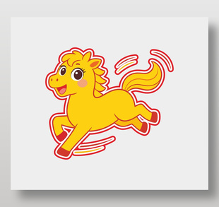 简约可爱快乐奔跑黄色小马卡通插画