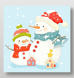 寒冷冬日可爱雪人嬉戏儿童插画