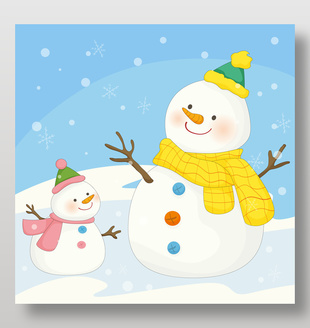 冬天户外堆雪人卡通儿童插画