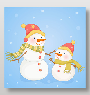 冬天户外小雪人戴围巾帽子儿童插画