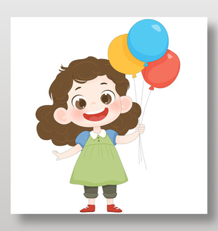 小女孩拿彩色气球卡通儿童插画