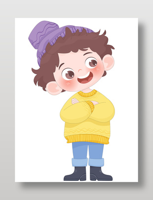可爱小男孩冬天穿保暖冬装卡通插画