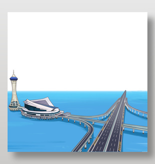 杭州湾跨海大桥卡通风格插画