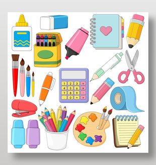学习工具文具可爱卡通插画