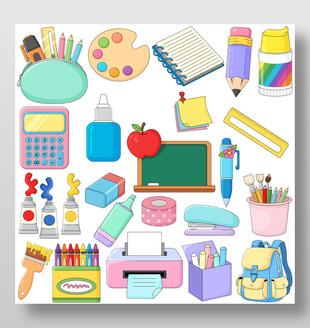 学习工具文具可爱卡通插画