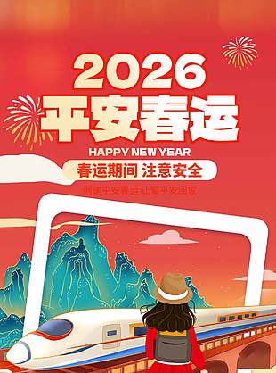 2026平安春运注意安全温馨提示手机海报