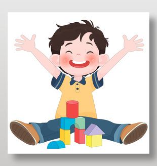 小男孩堆彩色积木玩具卡通儿童教育插画