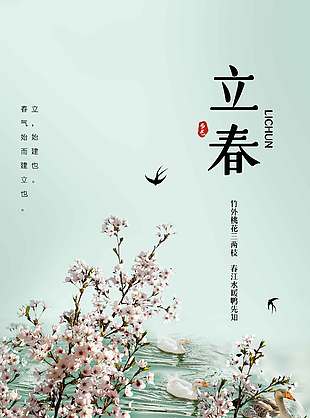 立春时节桃花盛开传统节气海报