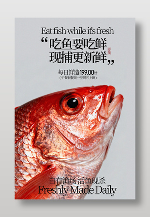 新鲜活鱼每日鲜造宣传促销海报