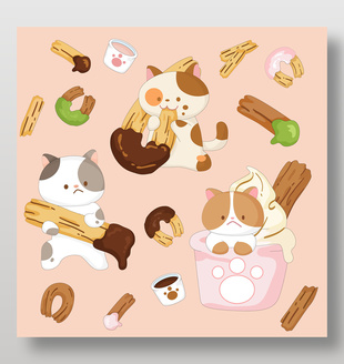 猫咪厨师巧克力饼干零食美食插画