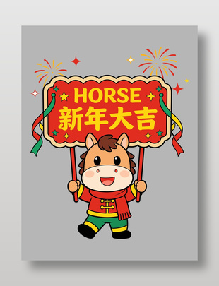2026马年快乐新年大吉卡通节日插画
