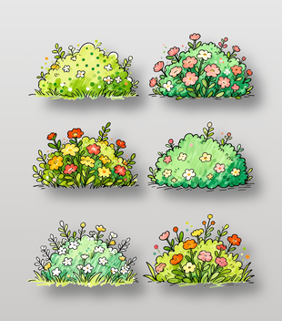 手绘水粉风格花丛植物矢量图片