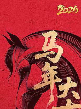 红色中国风马年大吉传统节日海报