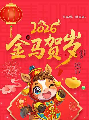 2026马年到财运来传统节日海报