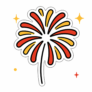 绚丽多彩烟花可爱卡通插画