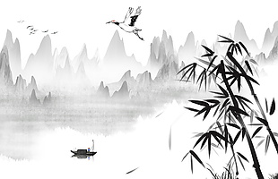 山水风景水墨插画设计