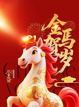 金马贺岁马年行大运新年节日海报