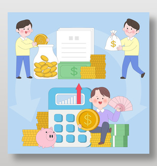 金币投资存钱计划收益增长养老保障财商插画