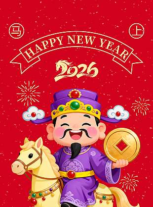 2026马年新年快乐恭贺新禧节日海报