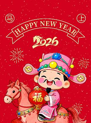 2026马上转运新年快乐节日海报