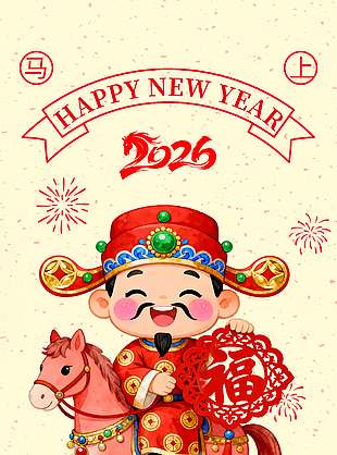 2026马上发财新年快乐节日海报